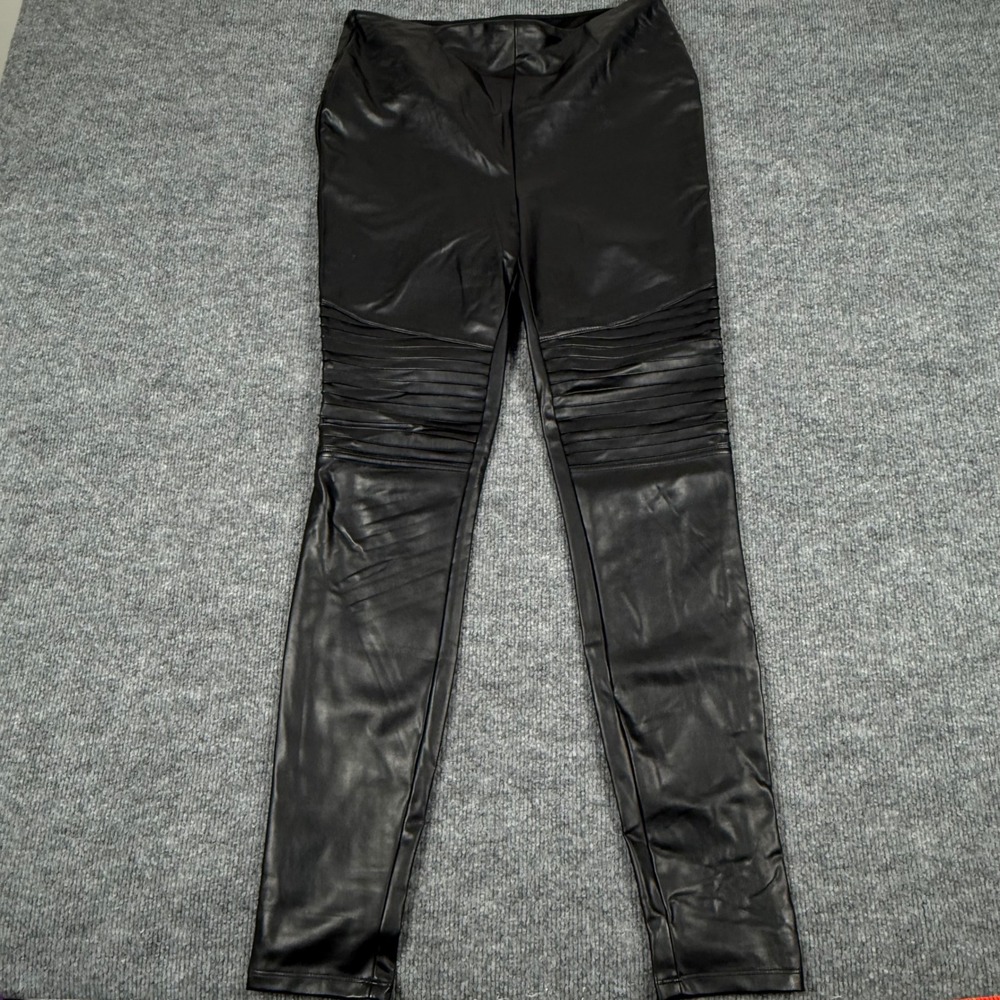 LYSSE Lg Tudor Faux Leather Moto Pintuck Pantsâ Black Stretch Biker Grunge Goth